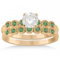 Emerald Bezel Set Bridal Set 14k Rose Gold 0.19ct