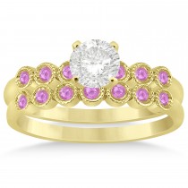 Pink Sapphire Bezel Set Bridal Set 14k Yellow Gold 0.19ct