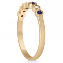 Blue Sapphire & Diamond Bezel Wedding Band 14k Rose Gold 0.10ct