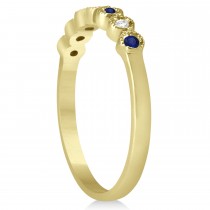 Blue Sapphire & Diamond Bezel Wedding Band 14k Yellow Gold 0.10ct