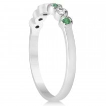 Emerald & Diamond Bezel Wedding Band 14k White Gold 0.10ct
