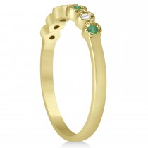 Emerald & Diamond Bezel Wedding Band 14k Yellow Gold 0.10ct