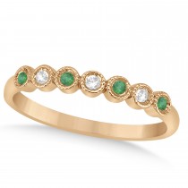 Emerald & Diamond Bezel Wedding Band 18k Rose Gold 0.10ct