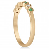 Emerald & Diamond Bezel Wedding Band 18k Rose Gold 0.10ct