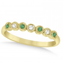 Emerald & Diamond Bezel Wedding Band 18k Yellow Gold 0.10ct