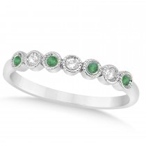 Emerald & Diamond Bezel Wedding Band Palladium 0.10ct