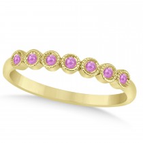 Pink Sapphire Bezel Set Wedding Band 14k Yellow Gold 0.10ct
