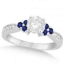 Floral Diamond & Blue Sapphire Engagement Ring Palladium (0.80ct)