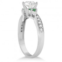 Floral Diamond and Emerald Engagement Ring 14k White Gold (0.78ct)
