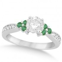 Floral Diamond and Emerald Engagement Ring Palladium (0.78ct)