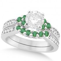 Floral Diamond & Emerald Bridal Set in 18k White Gold (1.06ct)