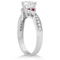Floral Diamond & Ruby Engagement Ring & Band 14k White Gold (1.00ct)