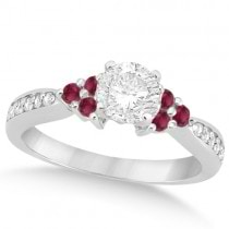 Floral Diamond & Ruby Engagement Ring & Band Palladium (1.00ct)