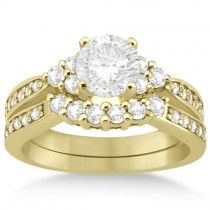 Floral Diamond Engagement Ring & Wedding Band 18k Yellow Gold (0.56ct)