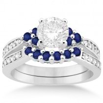 Floral Diamond and Sapphire Engagement Set 14k White Gold (0.60ct)
