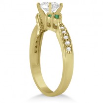 Floral Diamond and Emerald Engagement Ring 18k Yellow Gold (0.28ct)