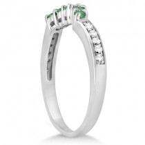 Floral Diamond & Emerald Engagement Ring & Band 14k W. Gold (0.56ct)