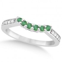Floral Diamond and Emerald Engagement Ring & Band 18k W. Gold (0.56ct)