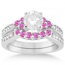 Floral Diamond & Pink Sapphire Engagement Set 14k White Gold (0.60ct)