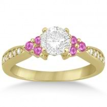 Floral Diamond & Pink Sapphire Engagement Set 14k Yellow Gold (0.60ct)