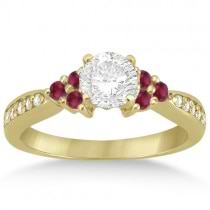 Floral Diamond and Ruby Engagement Ring 14k Yellow Gold (0.30ct)