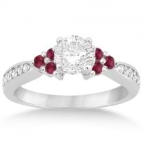 Floral Diamond and Ruby Engagement Ring & Band 18k White Gold (0.60ct)
