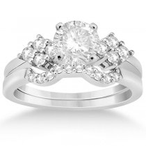 Diamond Cluster Engagment Ring & Wedding Band 18k White Gold (0.24ct)