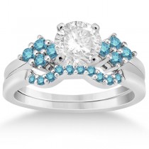 Blue Diamond Engagement Ring & Wedding Band 14k White Gold (0.34ct)