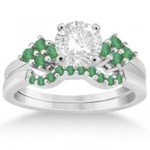 Green Emerald Engagement Ring & Wedding Band 14k White Gold (0.40ct)
