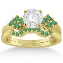 Green Emerald Engagement Ring & Wedding Band 18k Yellow Gold (0.40ct)