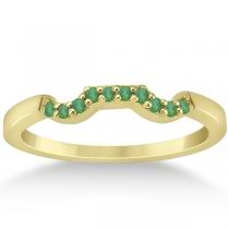 Green Emerald Engagement Ring & Wedding Band 18k Yellow Gold (0.40ct)