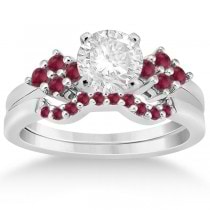 Ruby Floral Engagement Ring & Wedding Band 14k White Gold (0.50ct)