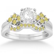 Yellow Diamond Engagement Ring & Wedding Band 18k White Gold (0.34ct)