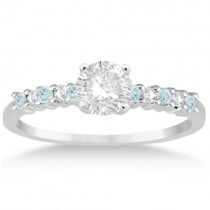 Petite Diamond & Aquamarine Engagement Ring 14k White Gold (0.15ct)