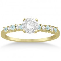 Petite Diamond & Aquamarine Engagement Ring 14k Yellow Gold (0.15ct)