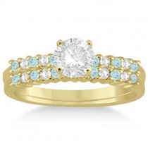 Petite Diamond & Aquamarine Bridal Set 14k Yellow Gold (0.35ct)
