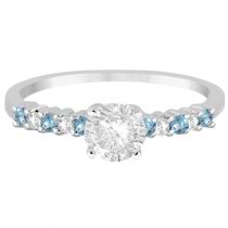 Petite Diamond & Blue Topaz Engagement Ring 18k White Gold (0.15ct)