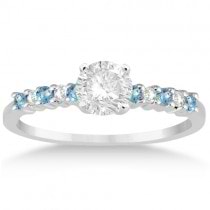Petite Diamond & Blue Topaz Engagement Ring Platinum (0.15ct)