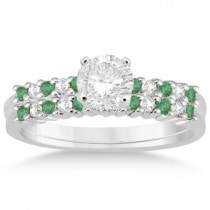 Petite Diamond & Emerald Bridal Set Palladium (0.35ct)
