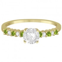 Petite Diamond & Peridot Engagement Ring 14k Yellow Gold (0.15ct)