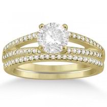 Split Shank Diamond Engagement Ring & Wedding Band 14k Yellow Gold
