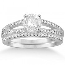 Split Shank Diamond Engagement Ring & Wedding Band 18k White Gold