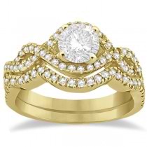 Diamond Infinity Halo Engagement Ring & Band Set 14K Yellow Gold (0.60ct)