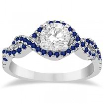 Blue Sapphire Infinity Halo Engagement Ring & Band Set Palladium (0.60ct)