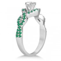 Emerald Infinity Halo Engagement Ring & Band Set 18K White Gold (0.60ct)