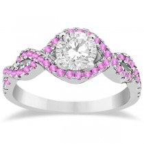 Pink Sapphire Infinity Halo Engagement Ring & Band Set 14K White Gold (0.60ct)