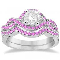 Pink Sapphire Infinity Halo Engagement Ring & Band Set Platinum (0.60ct)