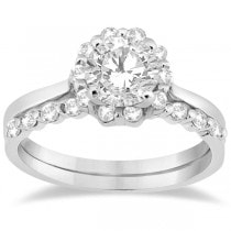 Floral Diamond Halo Engagement Bridal Set 14k White Gold (0.40ct)