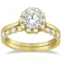 Floral Diamond Halo Engagement Bridal Set 18k Yellow Gold (0.40ct)