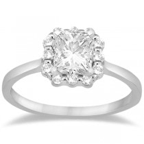 Princess Cut Diamond Halo Ring & Band Bridal Set 14K White Gold (0.45ct)